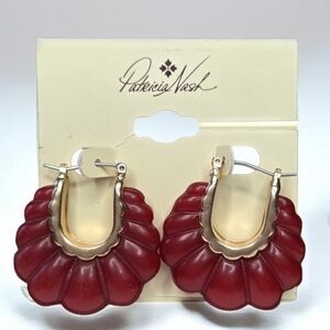 Patricia Nash Gold Oxblood Scalloped Hoop Earrings